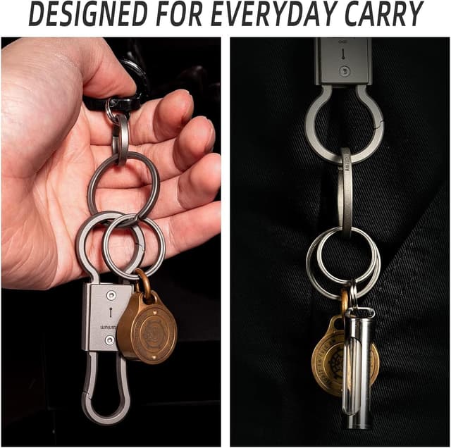 Detalle 2 de MecArmy EDC porte-clés en titane TC4 à coulisser sur le côté (set de 3 tailles)