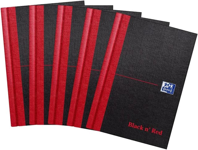 Detalle de A6 Oxford Black n’ Red casebound hardback notebook (ruled) – 192 pages, pack of 5