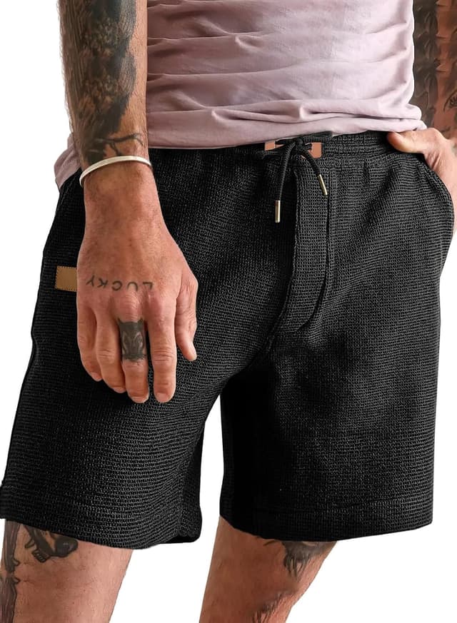 Detalle de JMIERR Men’s Casual Waffle Shorts (5"/7") with Elastic Waist, Drawstring & Pockets