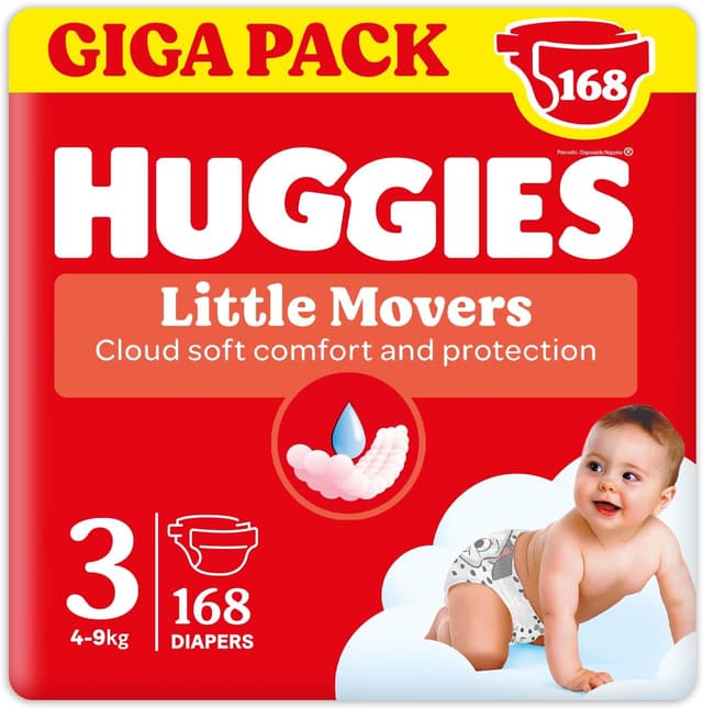 Detalle de Huggies Little Movers Taglia 3 (4-9 Kg), pannolini ultra assorbenti con design Disney, 168 pezzi