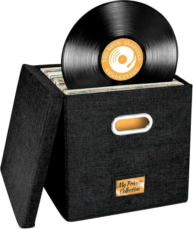 Detalle de Aolawco 12-inch Vinyl Record Storage Box (folding, up to 100+ records) – Black