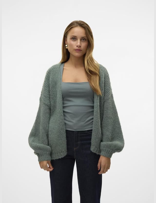 Detalle de VERO MODA VMMAYBE Strickjacke mit Gürtel – kurze Damen-Strickjacke mit Rundhalsausschnitt