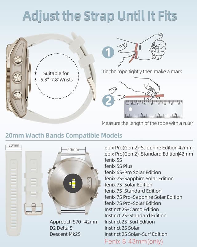 Detalle de OUTVI 20mm Soft Silicone Watch Band with Soft Gold Buckle for Garmin fenix 5s/6s/7s, epix Pro Gen 2 42mm & Descent Mk2/3 Series
