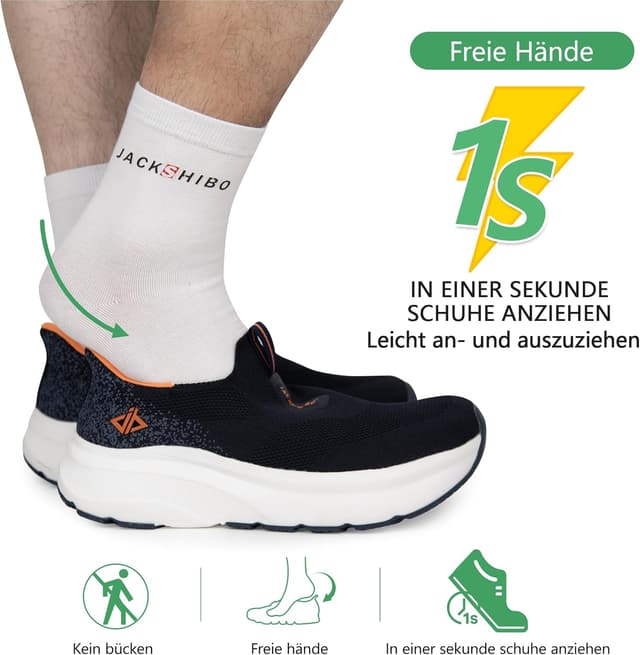 Detalle de JACKSHIBO Hände frei Slip-in Herren Schuhe mit Weite Zehenbox, Fußgewölbestütze & Memory-Foam-Dämpfung