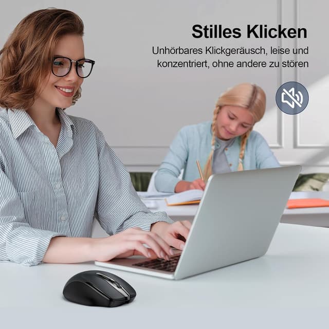 Detalle de TECKNET Bluetooth Maus (wiederaufladbar, 3 Modi BT 5.0/3.0 + 2,4 GHz, 4800 DPI) – schwarz