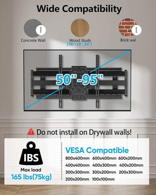 Detalle de FORGING MOUNT Heavy Duty TV Wall Bracket with 765mm Long Reach for 50–95 inch TVs (VESA up to 800x400mm, max 75kg)
