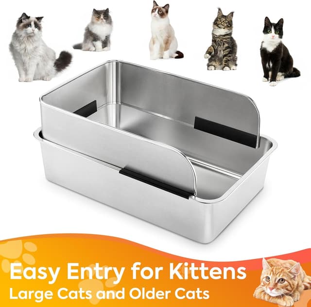 Detalle de Edelstahl-Katzenklo XXL mit Schaufel von Yangbaga – 60×40×30 cm, hoher Rand