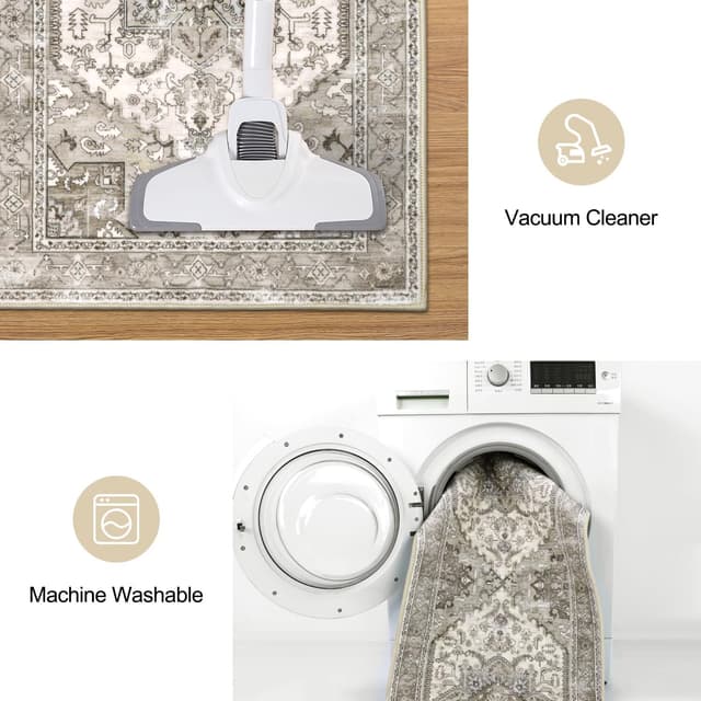 Detalle de Yamaziot Boho Washable Kitchen Rugs Set of 3 (Non-Slip, Rubber Backing, Waterproof & Stain Resistant)