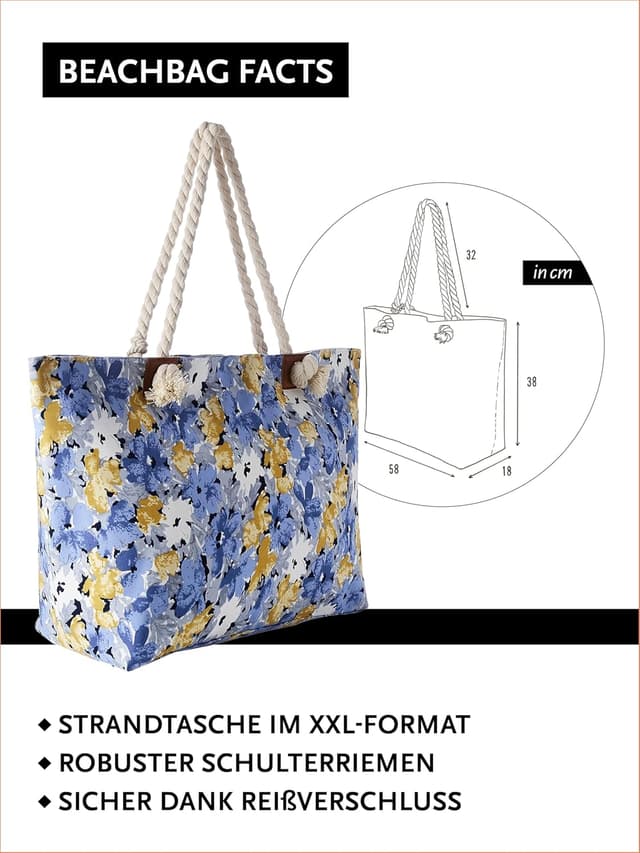 Detalle 2 de DonDon große Strandtasche XXL 58×38×18 cm