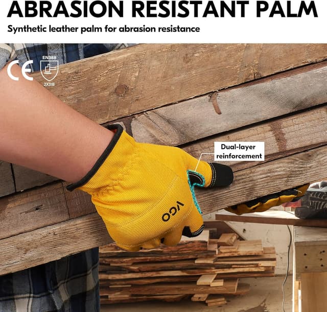 Detalle 2 de Vgo... NB7581 Touchscreen Safety Work Gloves (Yellow, M) – Light Duty Mechanic & Builder Gloves, 1 Pair