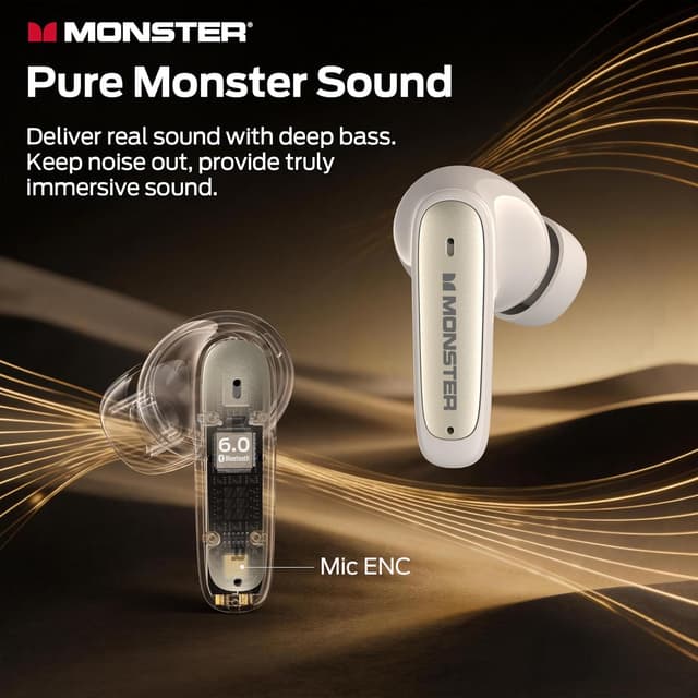 Detalle de Monster N-Lite 310 True Wireless Earbuds with Bluetooth 6.0 and ENC Mic (White)