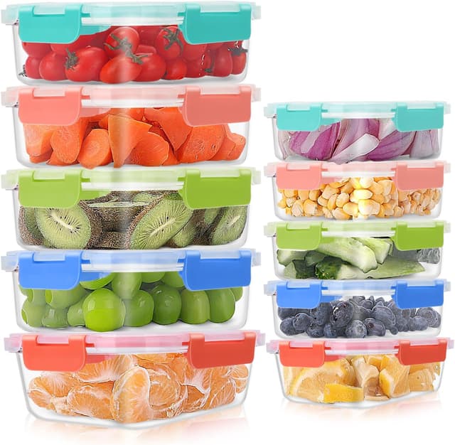 Detalle de MEETOZ 10 Pack Glass Meal Prep Containers