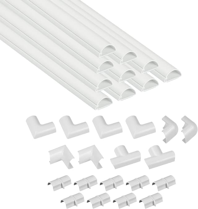 Detalle de D-Line 30x15mm Cable Trunking 4m Multipack (Half Round) – Self-adhesive, Paintable White with Accessories