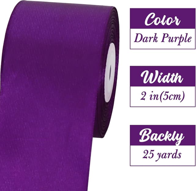 Detalle 2 de TONIFUL Satinband 5 cm x 20 m in Dunkelviolett – breites Geschenkband für Schleifen & Deko