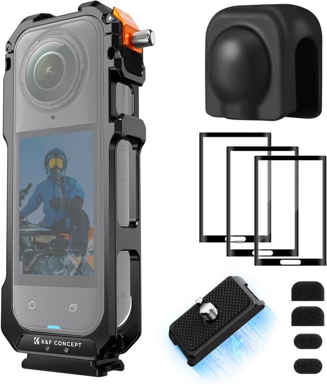 Detalle de K&F CONCEPT Alloy Camera Cage for Insta360 X5 + 3-Pack Lens Protectors