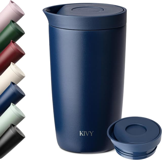 Detalle de KIVY Thermobecher 350 ml – isolierter Edelstahl-Reisebecher für Heiß & Kalt (6 h heiß / 24 h kalt)
