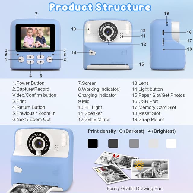 Thumbnail 4 de Amzelas Kids Instant Print Camera 32GB