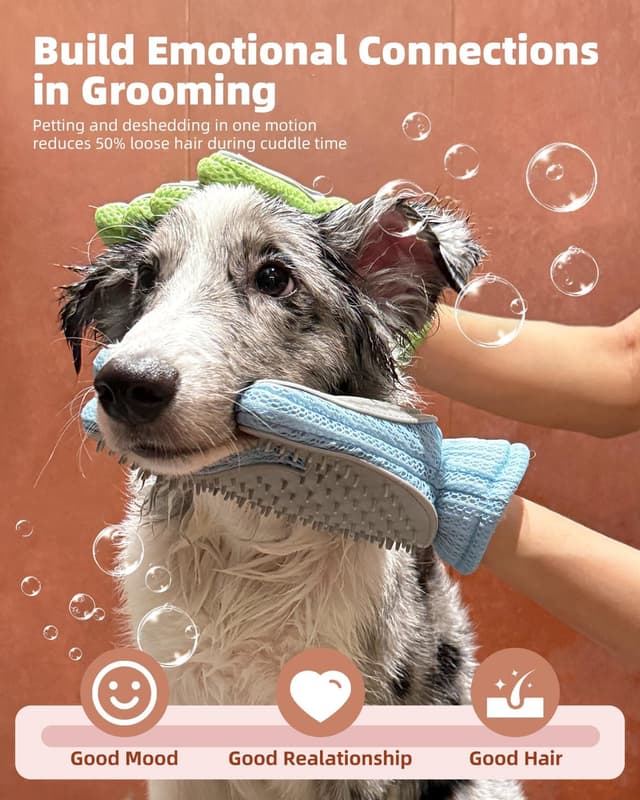 Detalle de ETIALURE 2 in 1 Pet Hair Removal Glove (Green) for grooming, bathing and gentle de-shedding