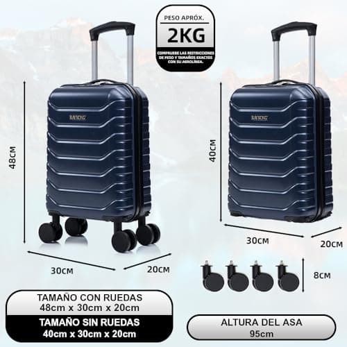 Detalle 2 de RAYKONG Maleta de cabina ABS 40x30x20 (24L) con ruedas desmontables y cerradura numérica – Azul marino