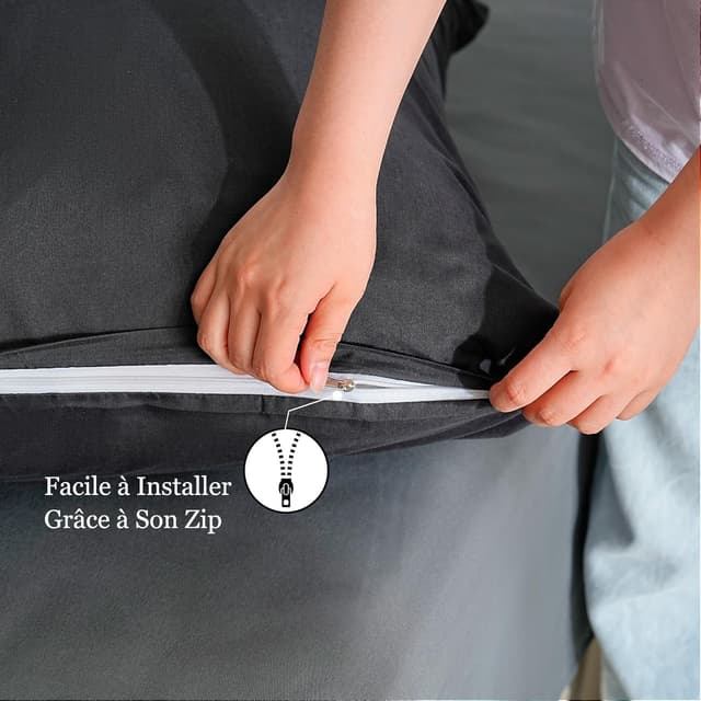 Detalle de Lot de 2 taies d’oreiller AYSW 18 Couleurs en microfibre brossée 65x65 cm noir, fermeture éclair