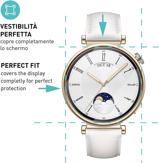 Detalle de smartect Vetro Temperato Clear (3 pezzi) per Huawei Watch GT 4 41mm, anti-graffio 9H