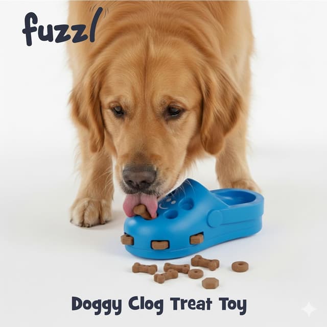 Detalle de Fuzzl Clog Treat Toy for Dogs – natural rubber interactive enrichment feeder (blue)