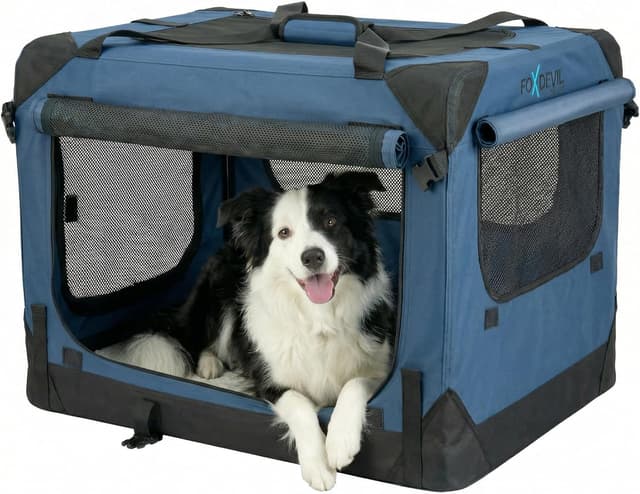 Detalle de Foxdevil by xonic® faltbare Hundebox/Katzenbox XXL (Blau) – Hundetransportbox für Auto & Zuhause