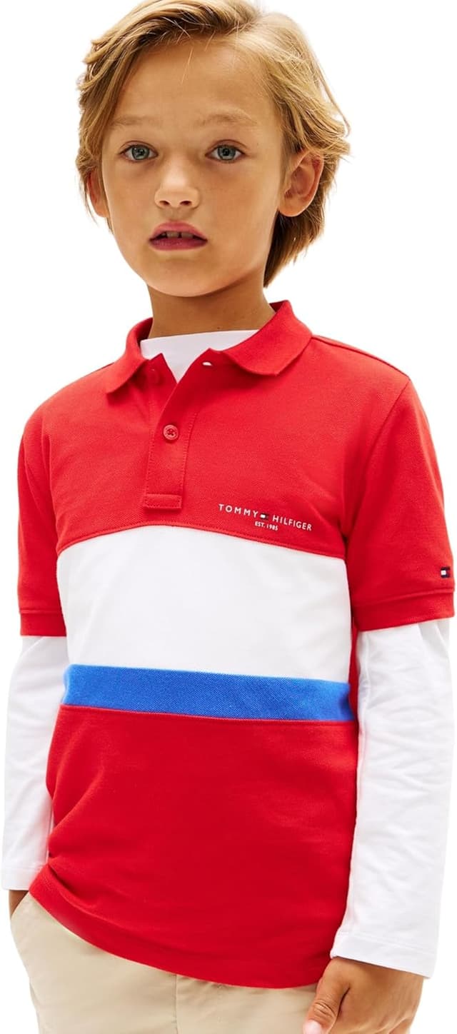 Detalle de Tommy Hilfiger Mini Corp polo a manica corta a blocchi di colore per bambini (KB0KB10383)