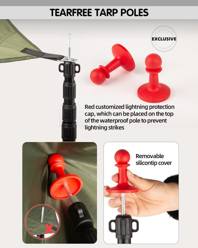 Detalle de AVOFOREST telescoping tarp poles set (88–265cm) with lightning protection cap