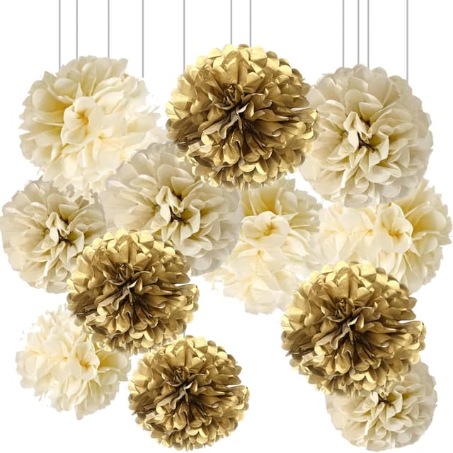 Detalle de We Moment Zone Papier Pompons Set (12 Stück) in Orange/Blau für Party, Hochzeit & Geburtstage