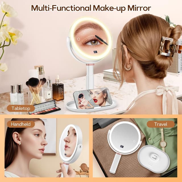 Thumbnail 6 de Magnifying Mirror with Light 30X/1X Double Sided (with Tweezer) – 3 Colour Modes, Adjustable Brightness & Height, 360° Rotation