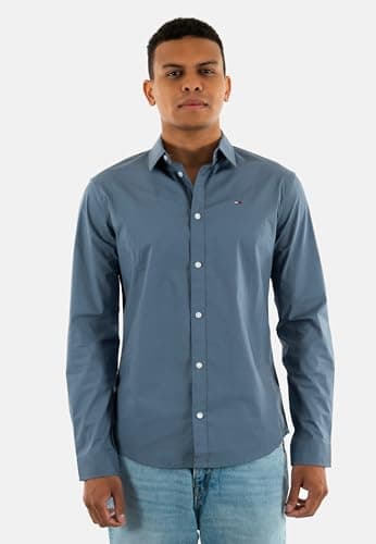 Detalle 2 de Tommy Jeans Camisa para hombre TJM Original de manga larga en azul Blue Moment (talla S)