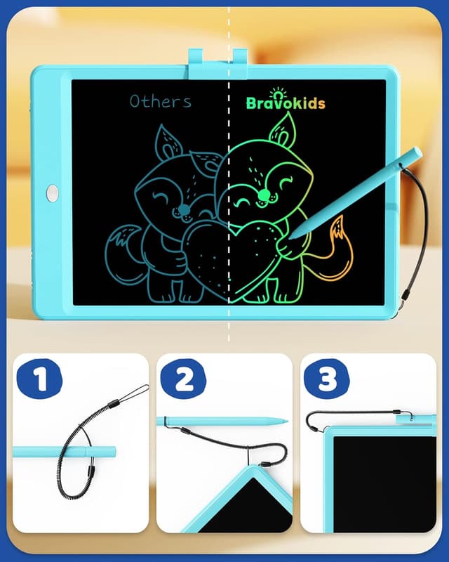 Detalle de Bravokids 10-Inch LCD Writing Tablet for Ages 3–6 (Blue) — Reusable Doodle Board
