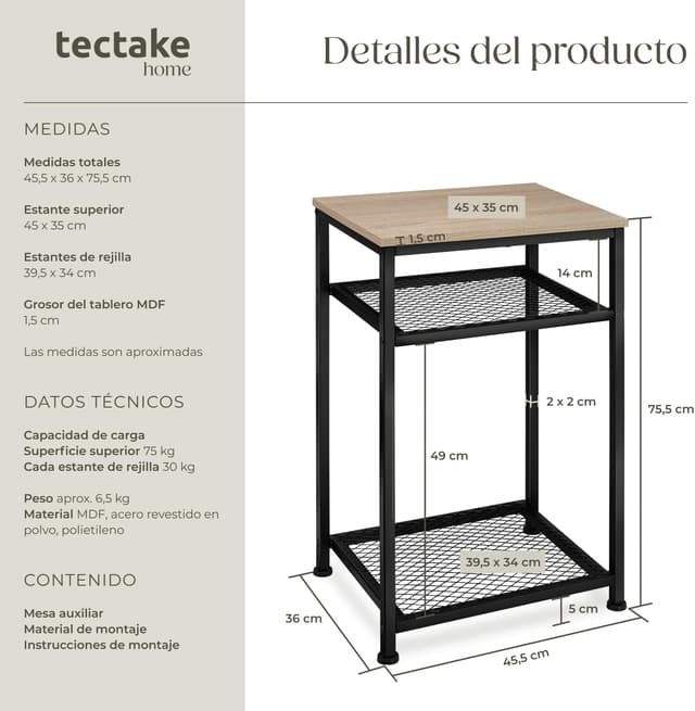 Thumbnail 1 de TecTake Mesa auxiliar industrial 45,5x36x75,5 cm
