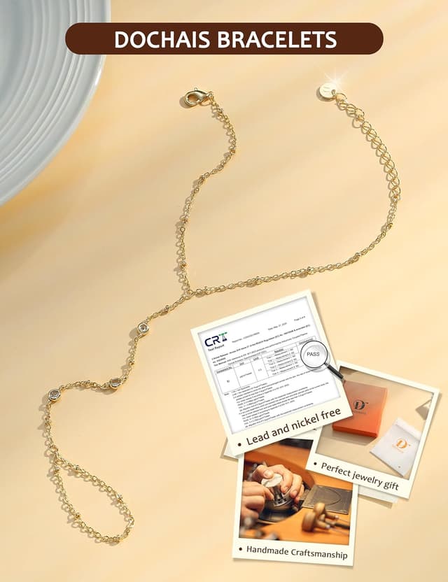 Thumbnail 6 de Dochais Gold Hand Chain Bracelet for Women – 14K Gold Plated Ring Hand Chain with Cubic Zirconia