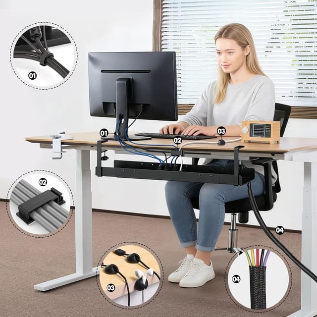 Detalle de Mimoke goulotte de câbles de bureau extensible 800 à 1200 mm (noir) – montage par serrage