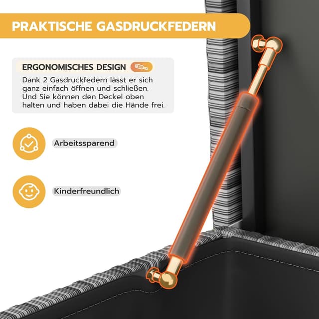 Detalle de UDPATIO Gartenbox wasserdicht 480 l mit Rollen – Auflagen-/Kissenbox für Terrasse, Balkon & Garten in Grau