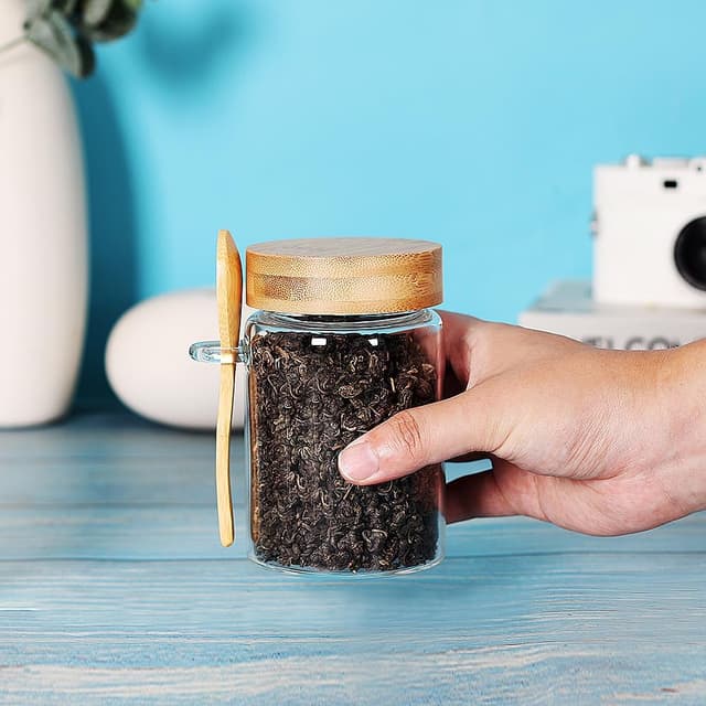 Detalle 2 de Glass Jar with Screw Lid and Spoon (6-Pack, 16 oz) for Loose Leaf Tea, Sugar, Salt, and Overnight Oats