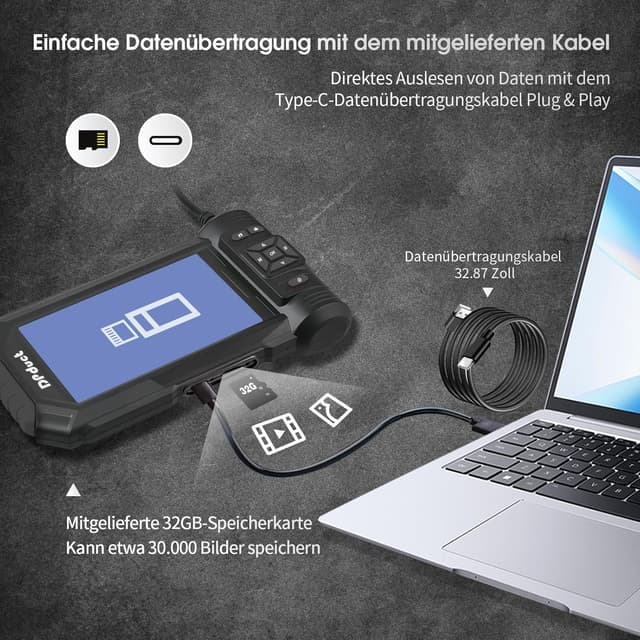 Thumbnail 4 de DPduct Endoskopkamera mit Licht: Dual-Lens Inspektionskamera (10 m) mit 5,0-Zoll-IPS-Display