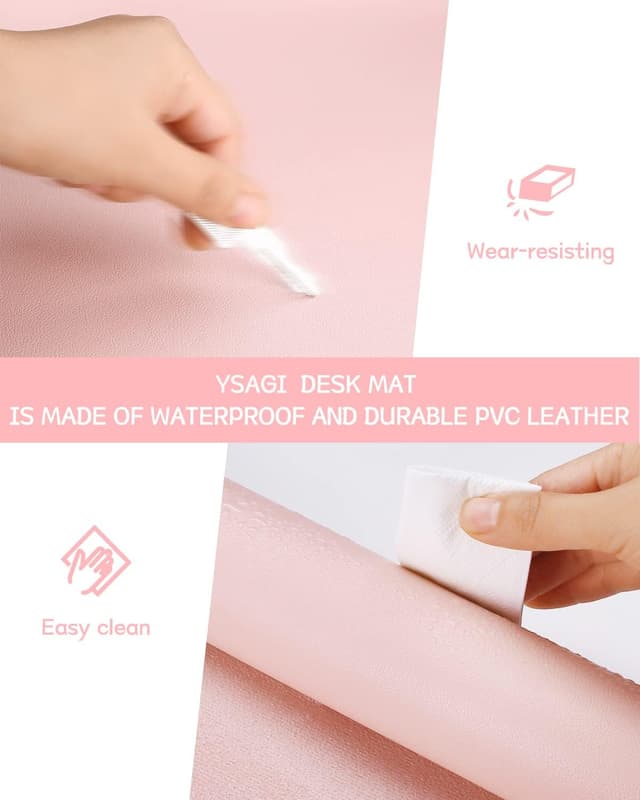 Detalle 1 de YSAGi Non-Slip Waterproof Desk Pad (120 x 60 cm) – Ultra-thin pink PVC leather desk protector