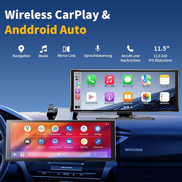Detalle 2 de 2026 Neuestes 11,5 Zoll Android Auto & CarPlay Display mit Dashcam, Rückfahrkamera und Bluetooth
