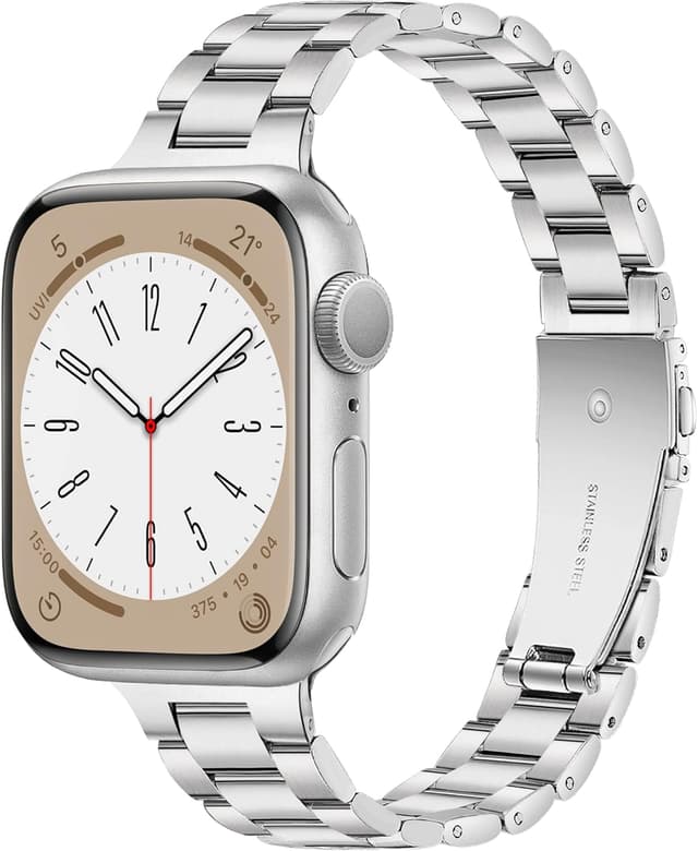 Detalle de Vamyzji slim stainless steel strap for Apple Watch (44/45/46/49/42mm) – thin metal bracelet for SE/Series 1-11 & Ultra