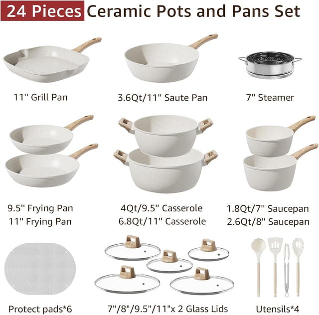 Thumbnail 6 de Bazova 24-Piece Ceramic Nonstick Cookware Set