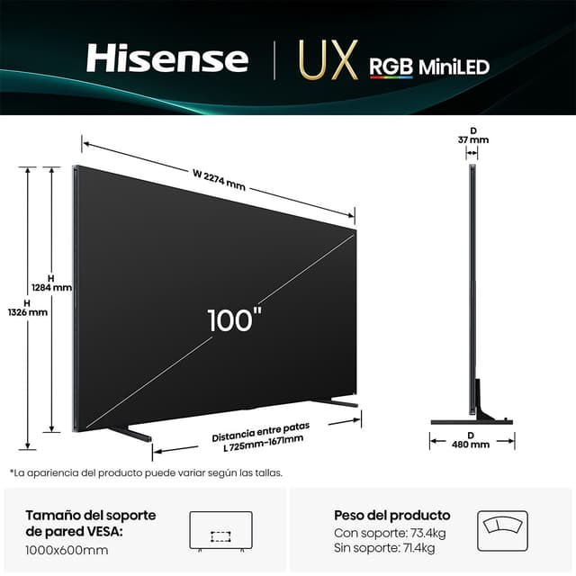 Thumbnail 1 de Hisense 100UXQ 100' TV RGB Mini LED 📺