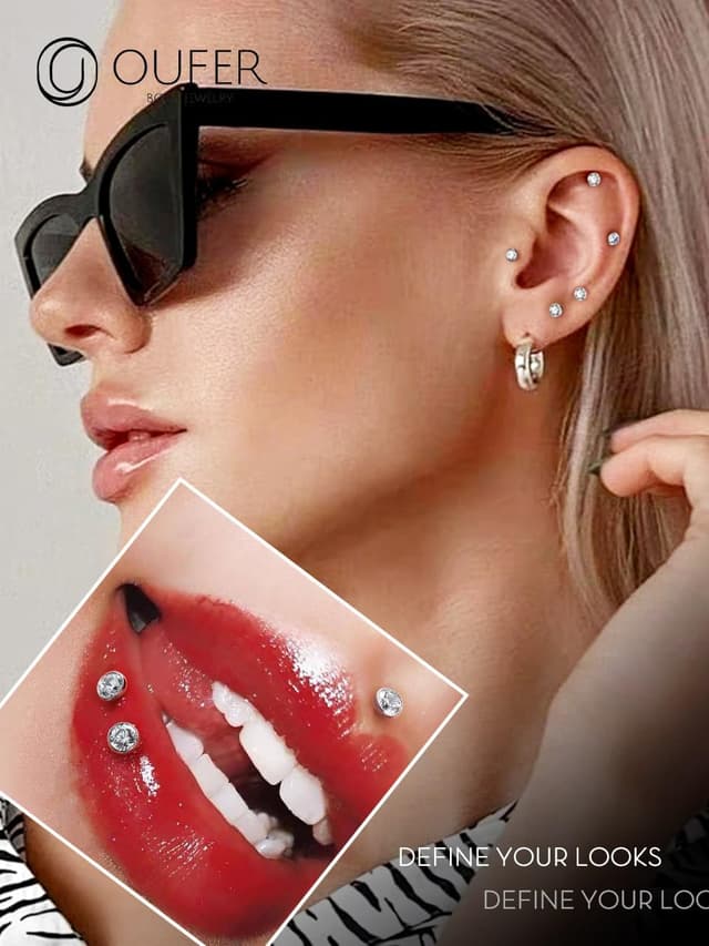 Detalle de OUFER Threadless Labret en titane pour piercing lèvres, tragus et helix (16G) 6 à 12 mm