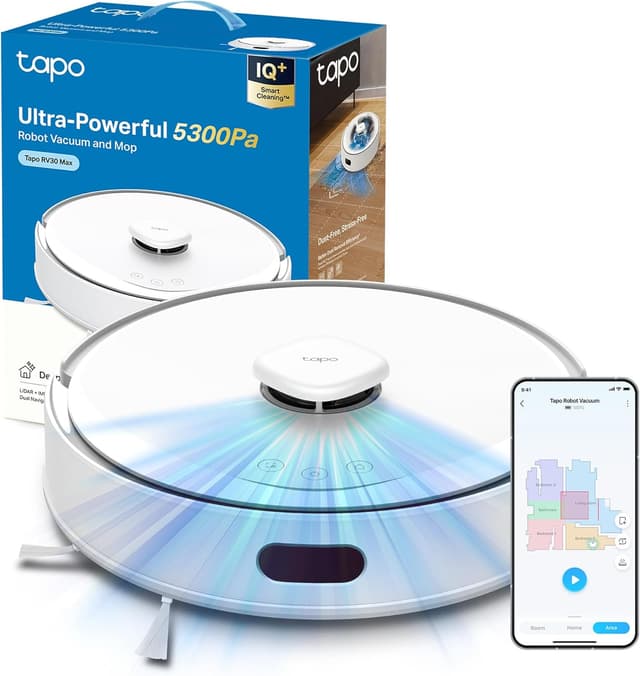 Detalle de Tapo RV30 Max (White) robot aspirapolvere lavapavimenti con LiDAR+IMU, 5300Pa e zone No-Go