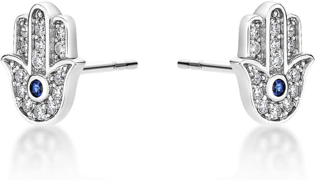 Detalle 2 de Diamond Treats orecchini a lobo Mano di Fatima in argento 925 con zirconi