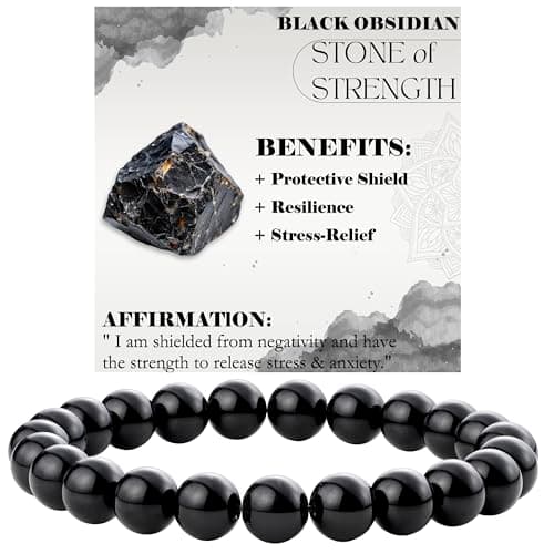 Detalle de Bivei Obsidiana Negra “Fuerza” – Pulsera de cuentas elástica de obsidiana natural (8 mm)