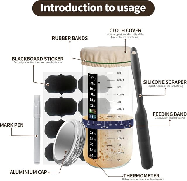 Thumbnail 2 de WINUSD 700ML Sourdough Starter Jar Kit for Baking 🍞