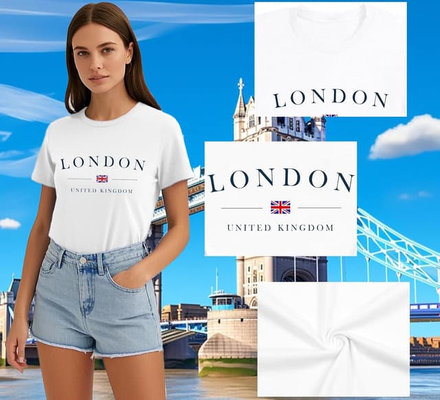 Detalle de Qskall women’s Union Jack T-shirt with London print – breathable relaxed fit tee